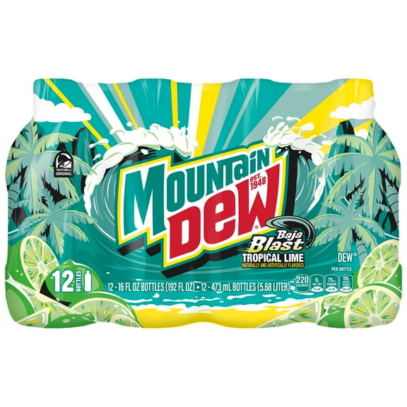 Mountain Dew Baja Blast Soda Pop 16 fl oz, 12 Count Bottles