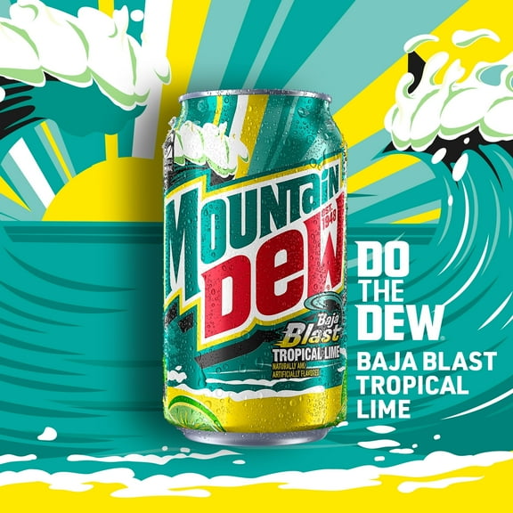 Mountain Dew Baja Blast Tropical Lime & Citrus Soda Pop, 12 fl oz 12 Pack Cans,pack of 1.
