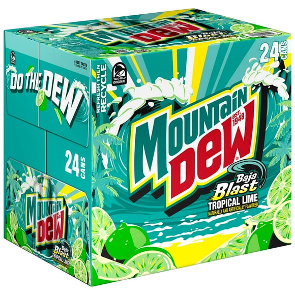 Mountain Dew Baja Blast Tropical Lime Soda Pop, 12 oz 24 pack Cans
