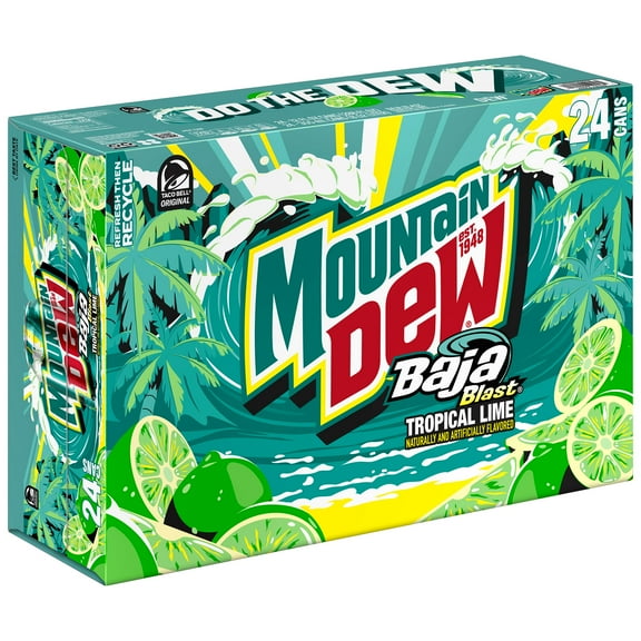 Mountain Dew Baja Blast Tropical Lime Soda Pop, 12 oz 24 pack Cans
