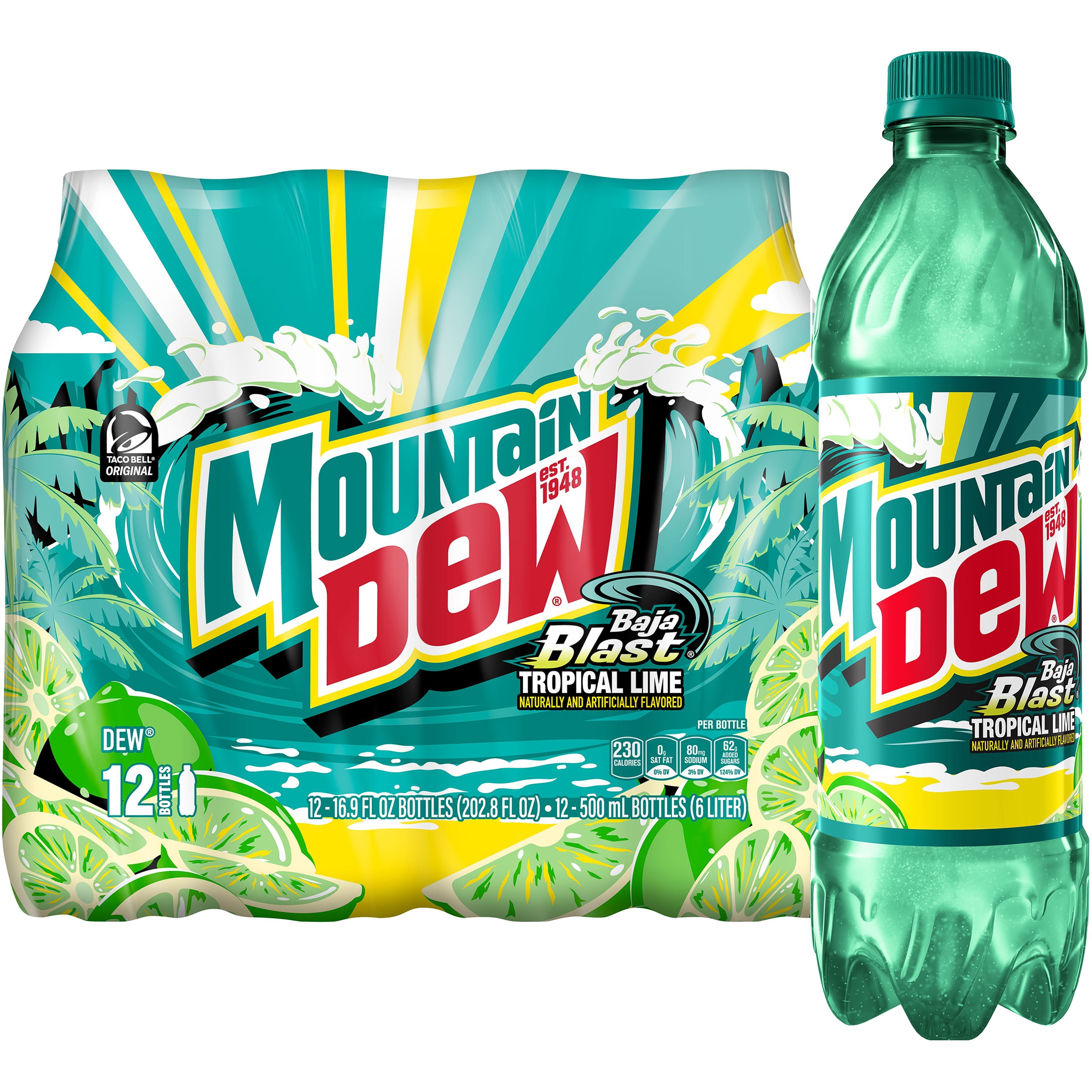 Mountain Dew Baja Blast Tropical Lime Soda Pop, 16.9 fl. oz., 12 Count