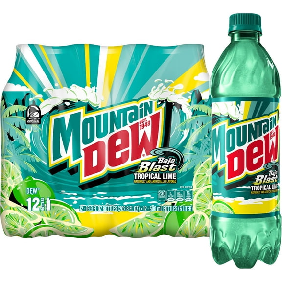 Mountain Dew Baja Blast Tropical Lime Soda Pop, 16.9 fl. oz., 12 Count