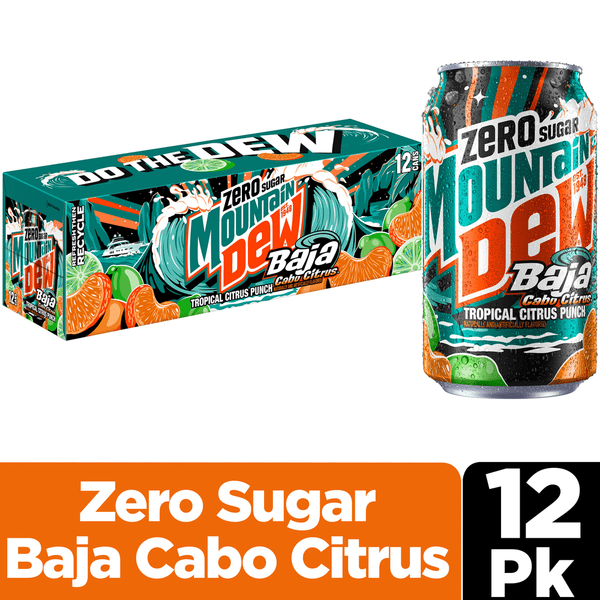 Mountain Dew Baja Cabo Citrus Zero Sugar Tropical Punch Soda Cans  12 fl oz 12 cans