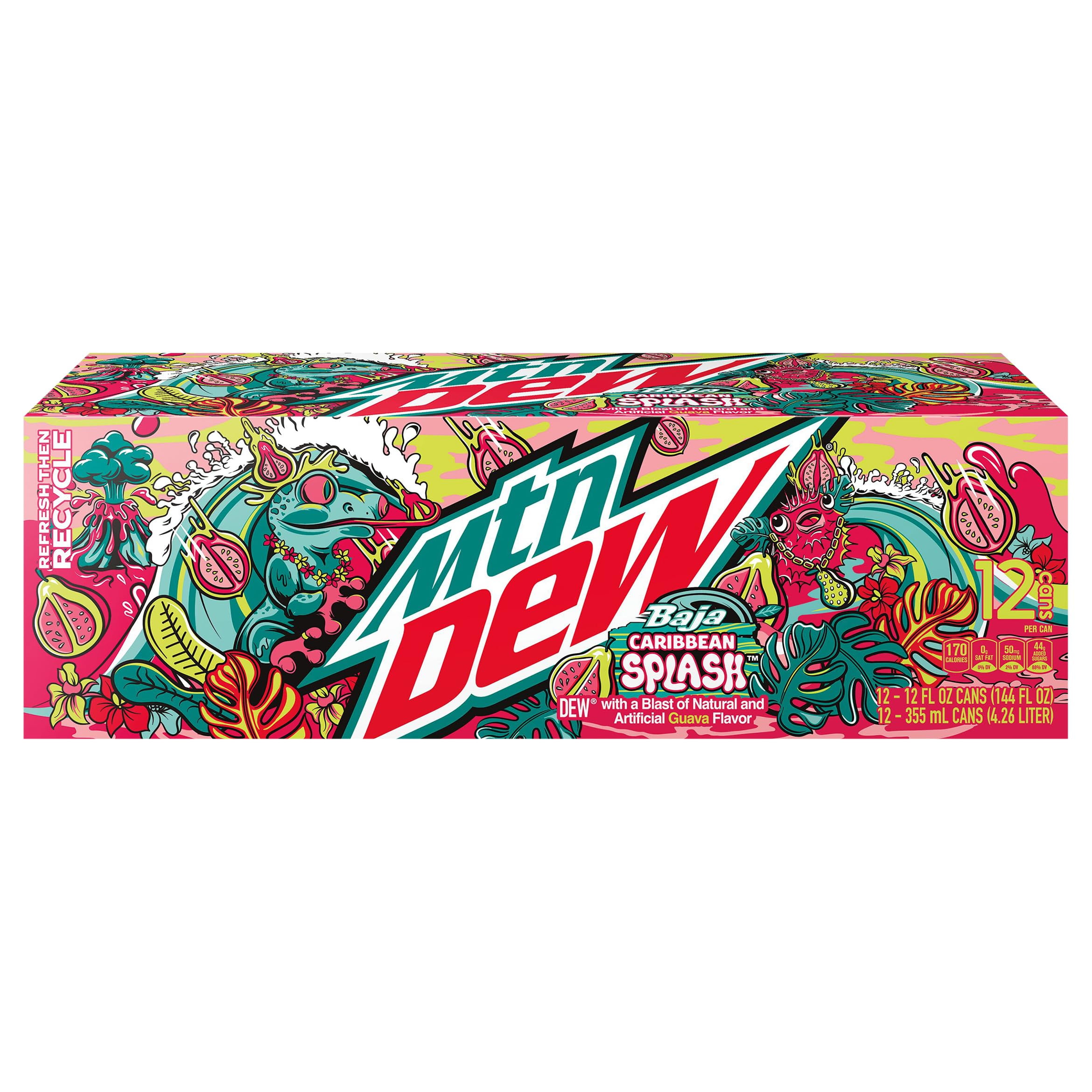 Mountain Dew, Baja Caribbean Splash Soda, 12 Fl Oz, 12 Count