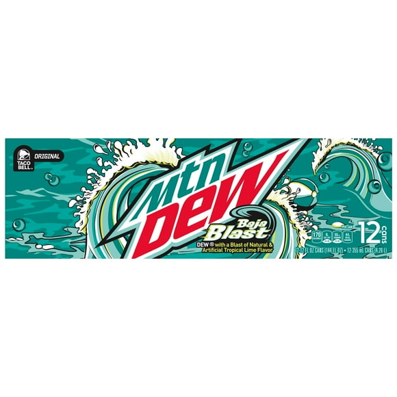 Mountain Dew Baja Soda Soft Drink Blast Tropical Lime, 12 Pack Cans