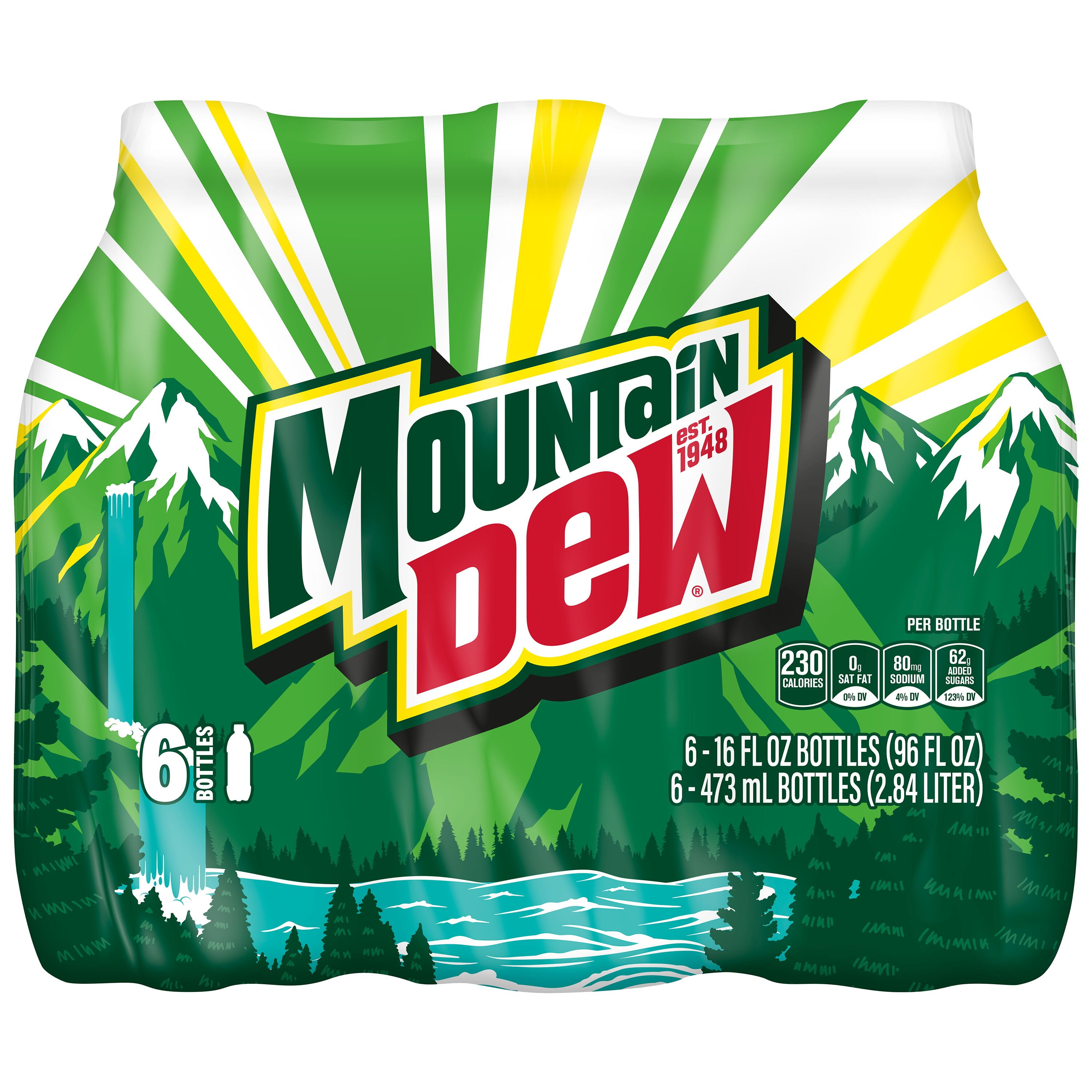 Mountain Dew Bold Citrus Soda Pop, 16.9 fl oz, 6 Pack Bottles
