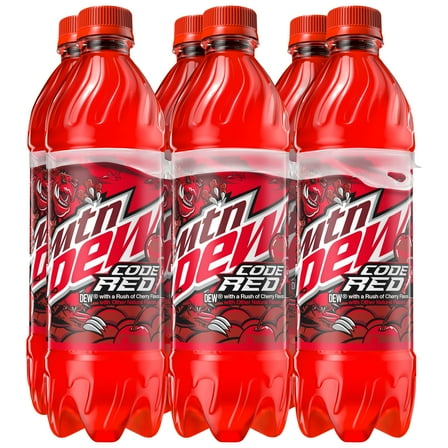 Mountain Dew Code Red Cherry Soda Pop 16.9 fl oz, 6 Count Bottles
