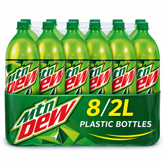 Mountain Dew Citrus Soda Soft Drink, 8 Pack 2 Liter Plastic Bottles Bold Refreshing Carbonated Beverage