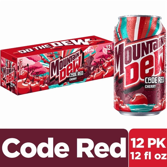 Mountain Dew Code Red Soda, 12 fl oz Cans, 12 Pack  Dew with a Rush of Cherry Flavor