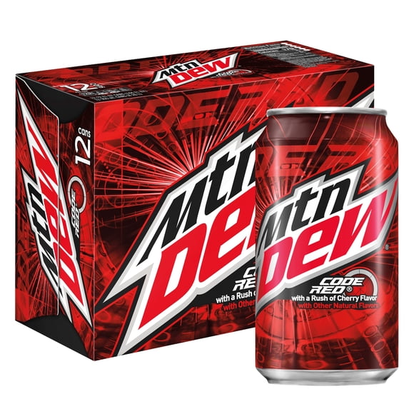 Mountain Dew Code Red Cherry Flavored Soda Pop, 12 oz, 12 Pack Cans