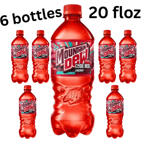 Mountain Dew Code Red Cherry Soda Pop, Cherry Citrus Flavored Carbonated Soft Drink, Refreshing Sparkling Beverage, 20 fl oz Bottles, 6 Pack