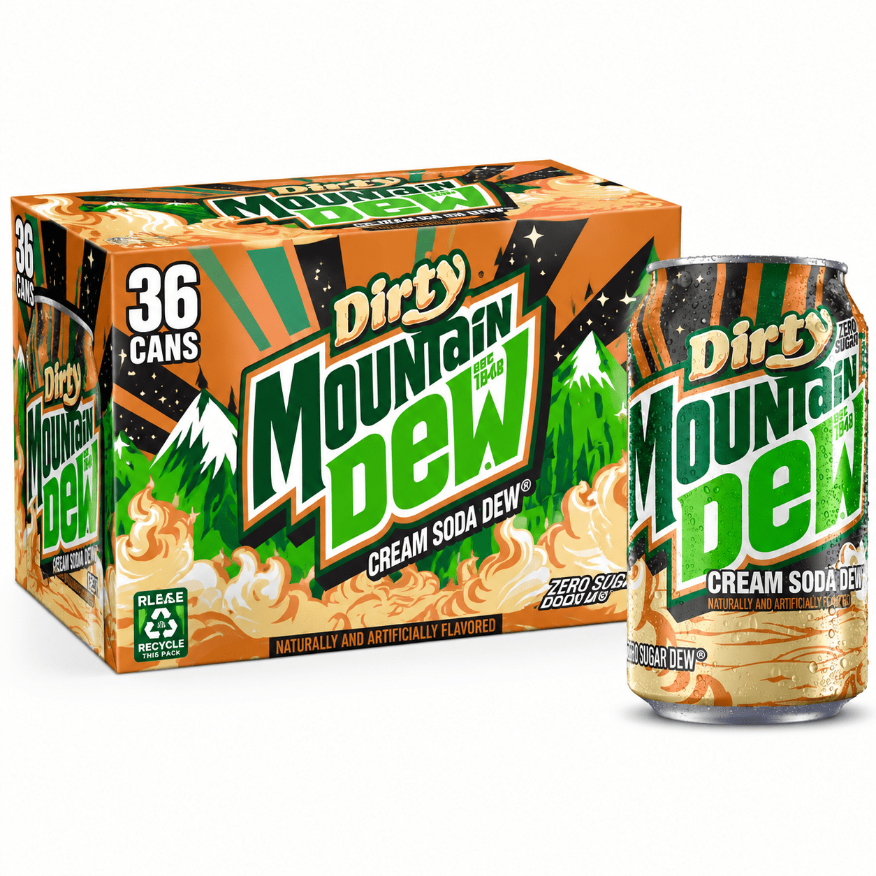 Mountain Dew Dirty Dew Cream Soda Zero Sugar 12 Fl Oz Cans 36 Pack