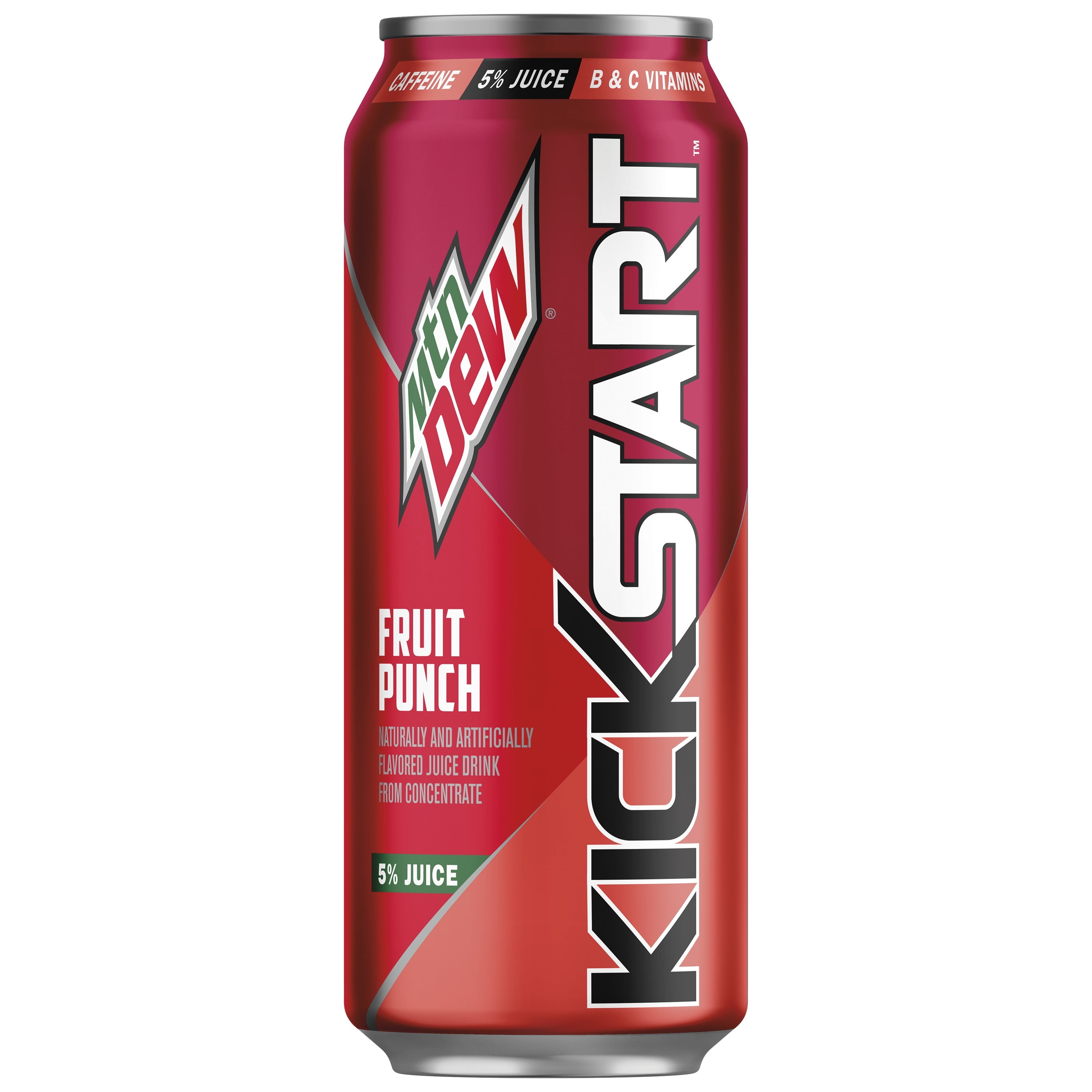 Mountain Dew Kickstart, Energizing Drink, Fruit Punch Flavor, 16 fl oz Can, Allergens Not Contained