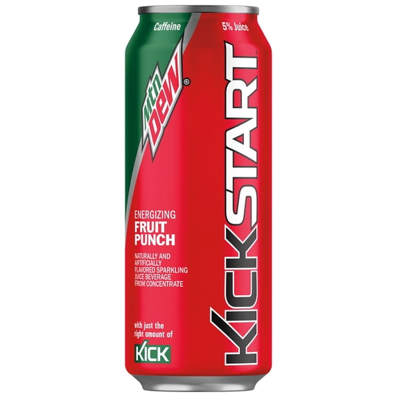 Mountain Dew Kickstart, Energizing Drink, Fruit Punch Flavor, 16 fl oz Can, Allergens Not Contained