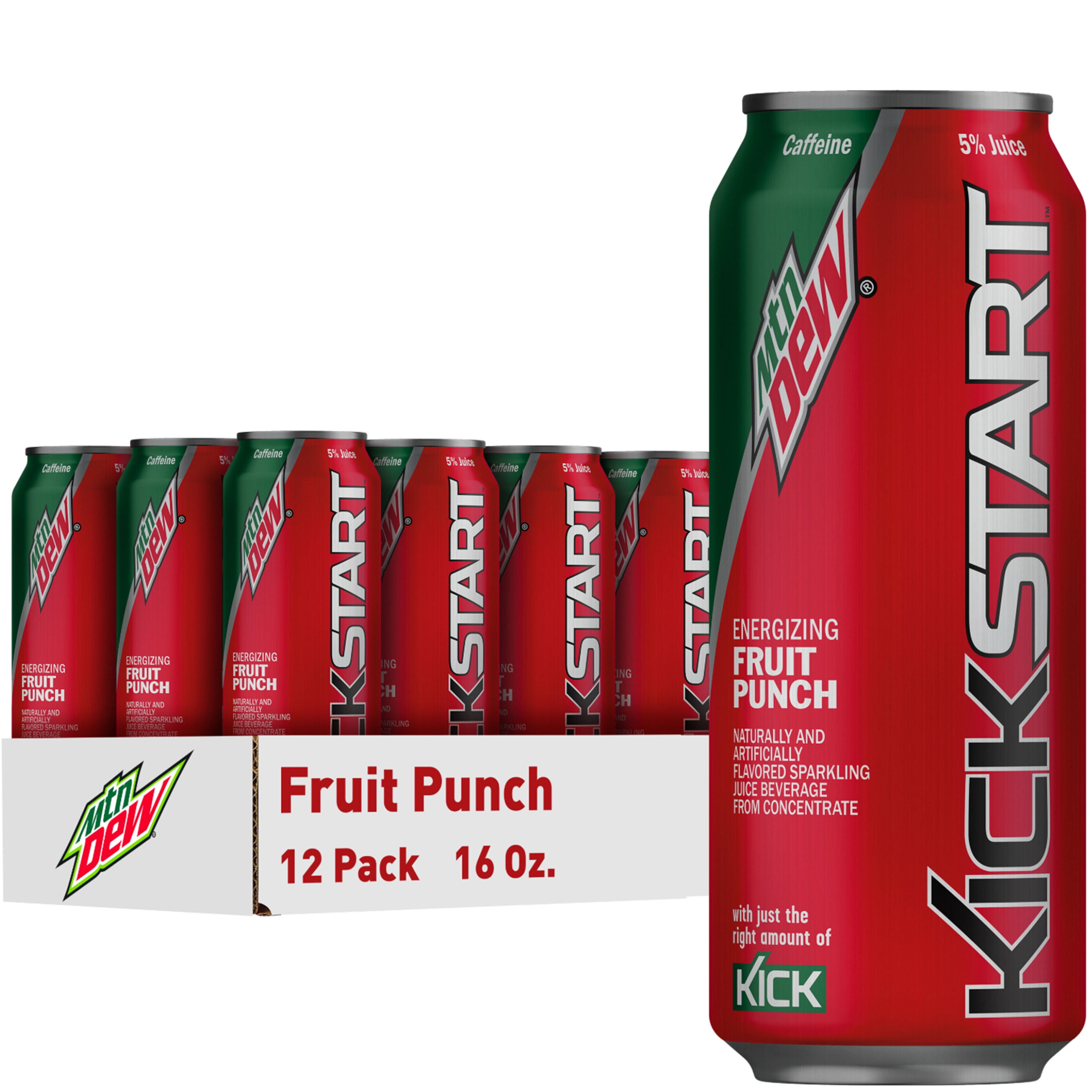 Mountain Dew Kickstart Fruit Punch Juice Drink, 12 pack, 16 fl oz cans