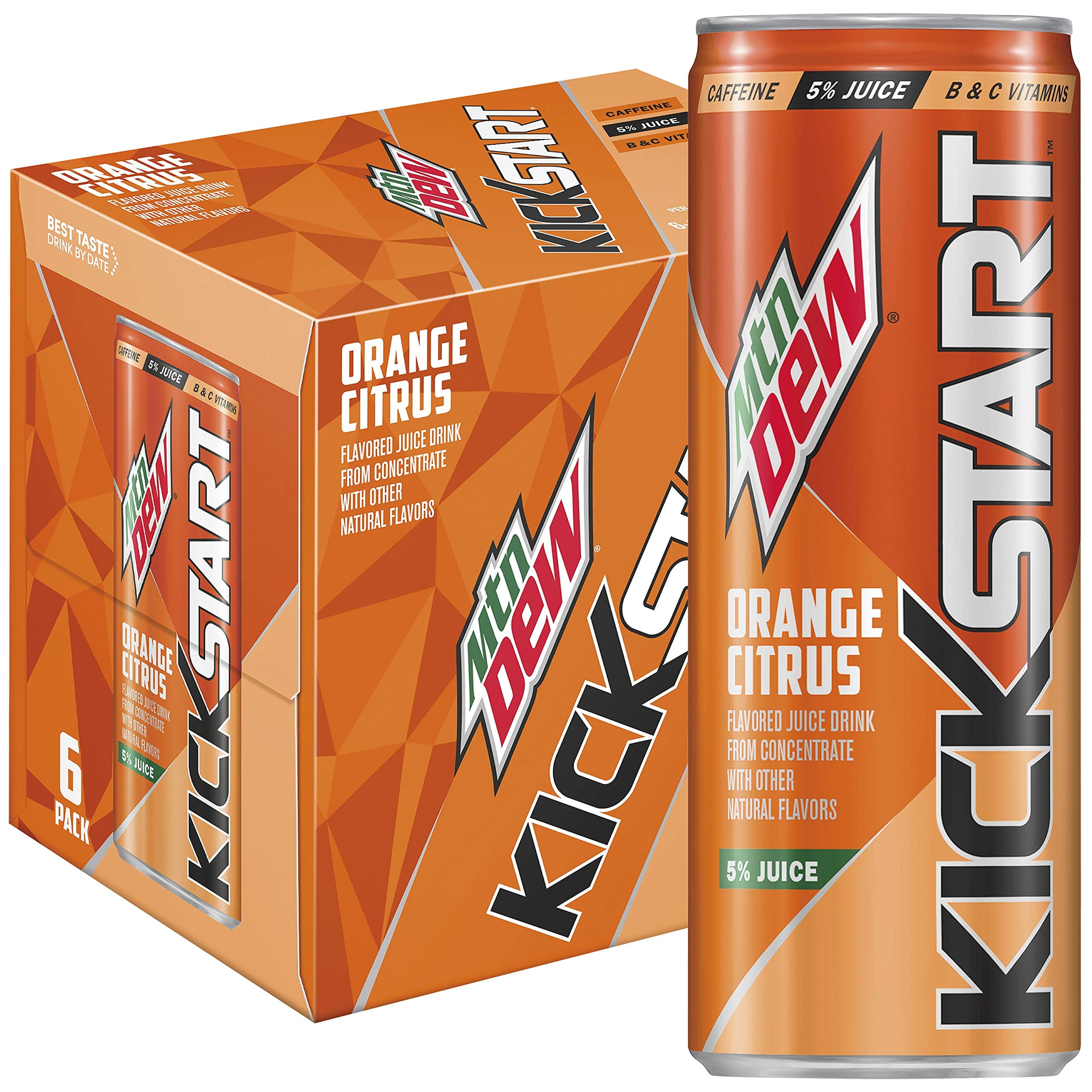 Brandclub - Mountain Dew Kickstart Orange Citrus, 12 Fl Oz Cans, 6 Pack