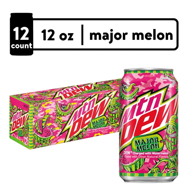 Mountain Dew Major Melon Watermelon Citrus Soda Pop, 12 oz, 12 Pack