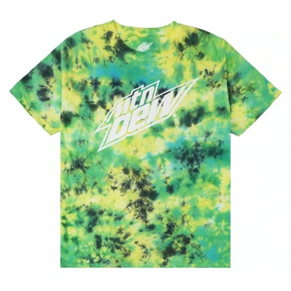 Mountain Dew Men's Officially Licensed Logo Green/Yellow Ice Tie Dye Tee T-Shirt (Medium)