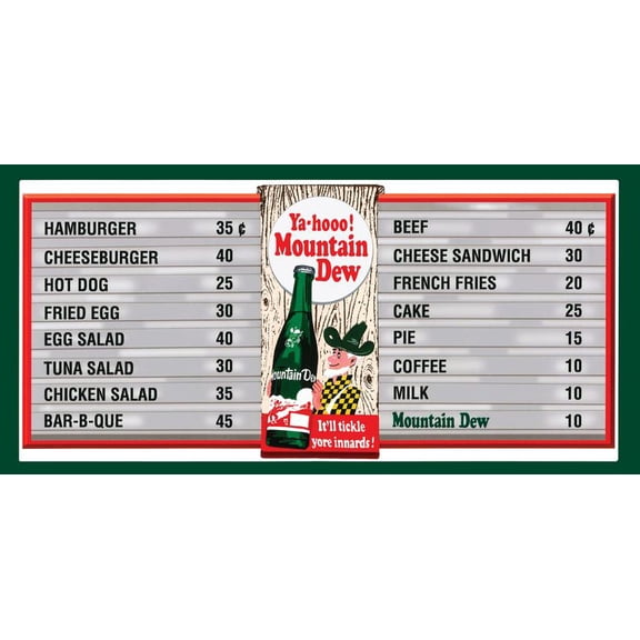 Mountain Dew Menu Board Metal Sign, Green