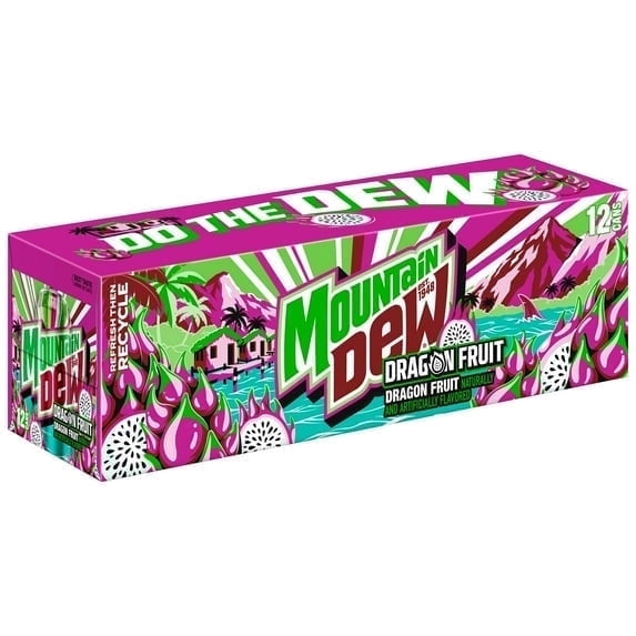 Mountain Dew Soda Dragon Fruit 12 fl oz, 12 Count