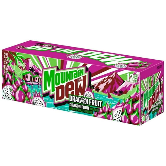 Mountain Dew Soda Dragon Fruit 12 fl oz, 24 Count