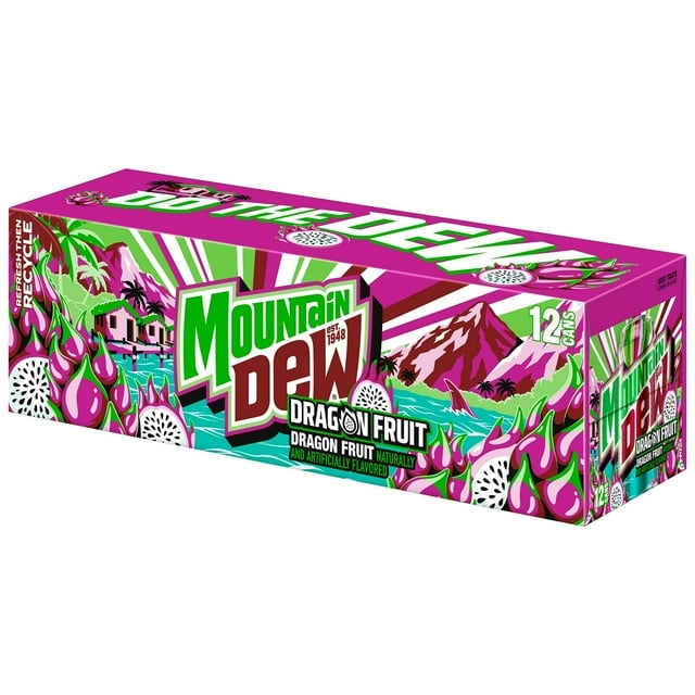 Mountain Dew Soda Dragon Fruit 12 fl oz, 24 Count