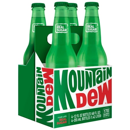 Mountain Dew Soda Pop, 12 fl oz, 4 Pack Glass Bottles