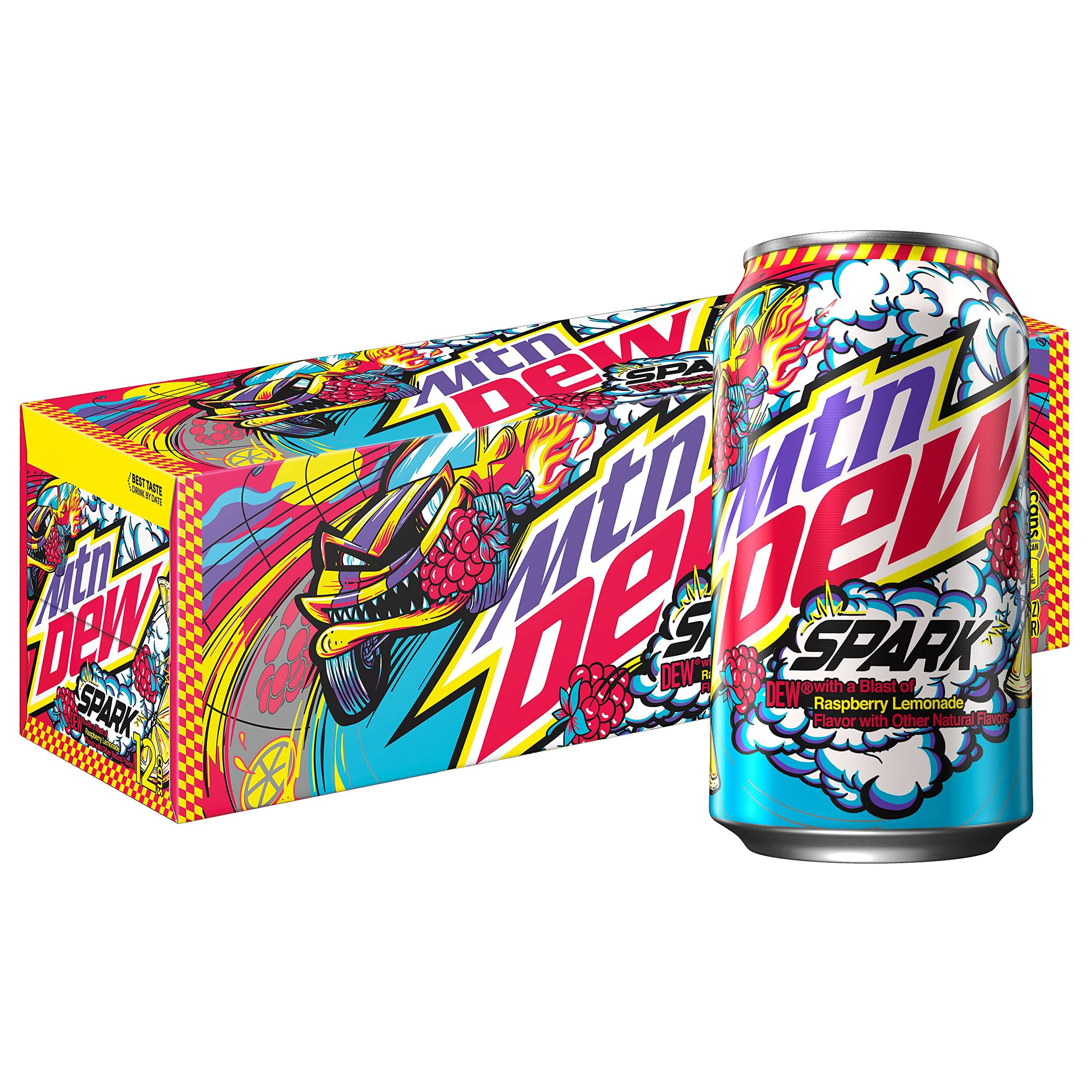 Mountain Dew Soda, Spark Raspberry Lemonade, 12Oz Cans (12 Pack