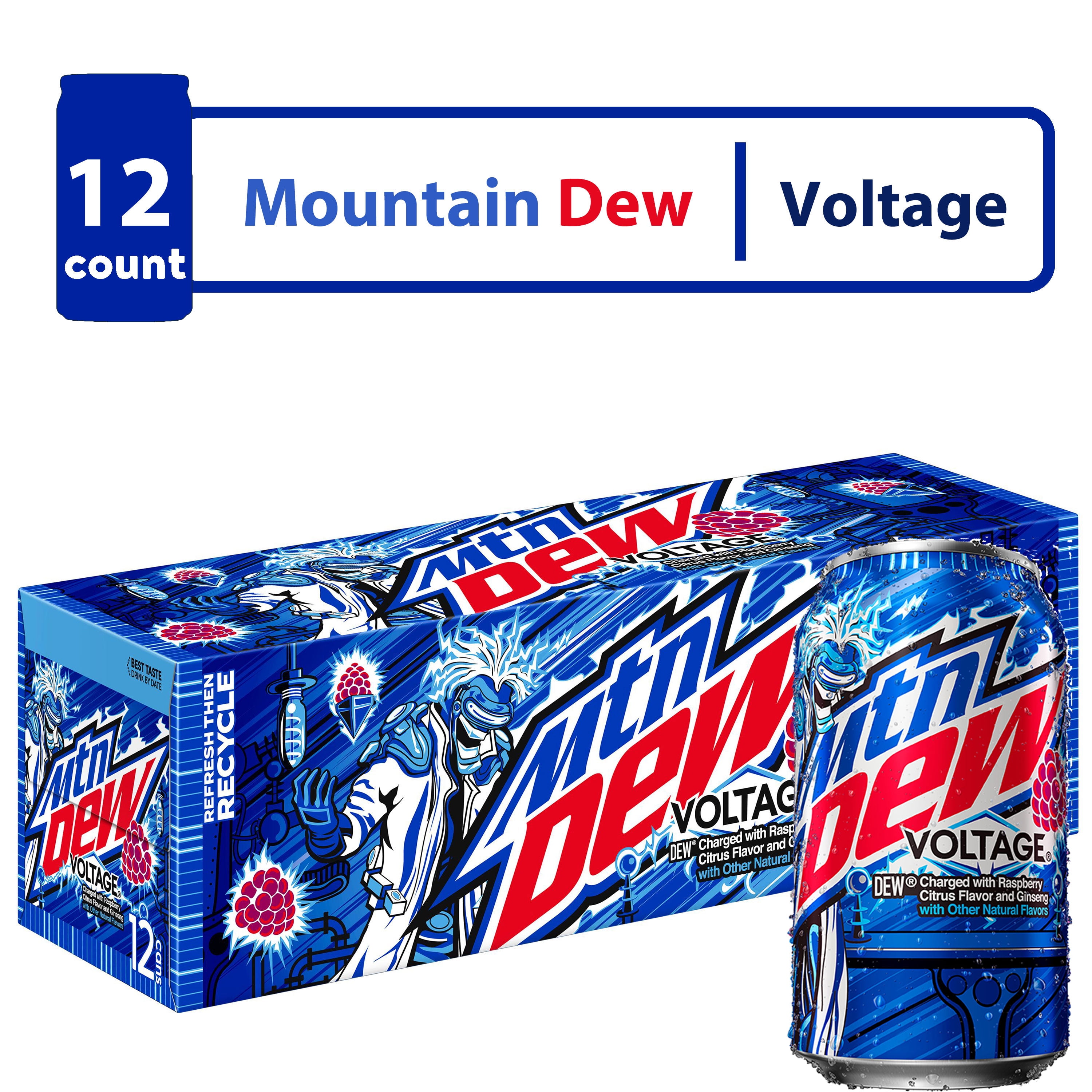 Mountain Dew Voltage Berry & Citrus Soda Pop, 12 fl oz, 12 Pack Cans