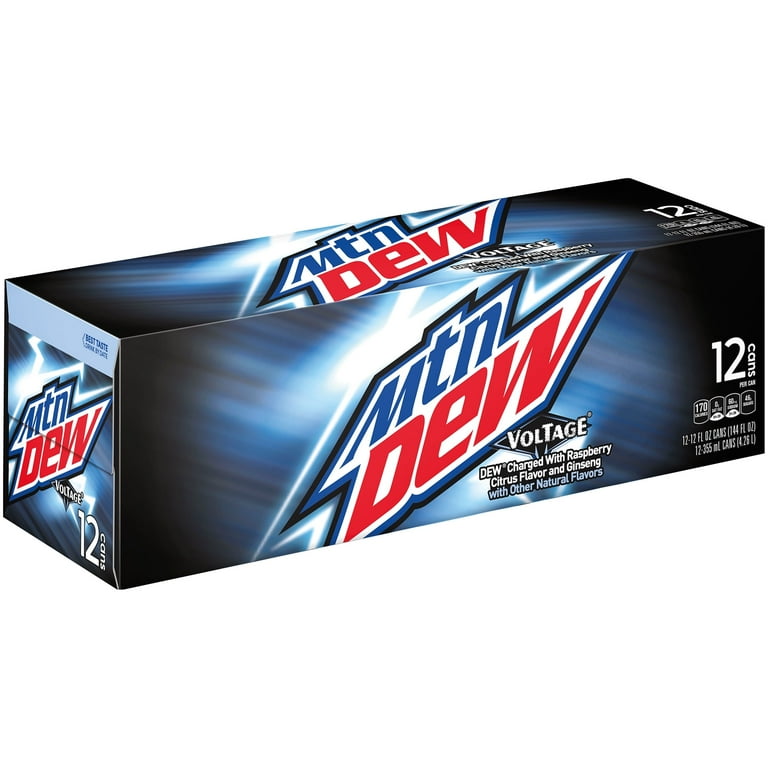 Dew2 Mountain Dew Voltage, Raspberry Citrus Ginseng Soda, 12 fl oz