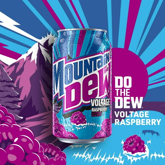 Mountain Dew Voltage Raspberry Citrus Ginseng Soda, 6 Cans, 12 Fl Oz