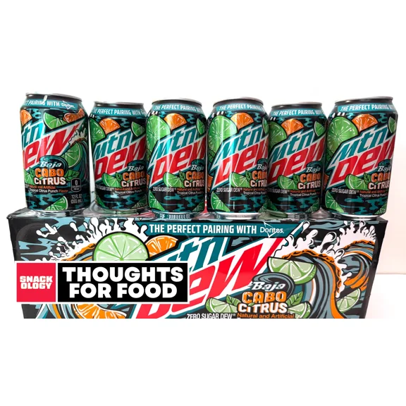 Mountain Dew Zero Sugar Baja Blast Soda with Cabo Citrus Flavor, 12 fl oz Cans, 24 Pack