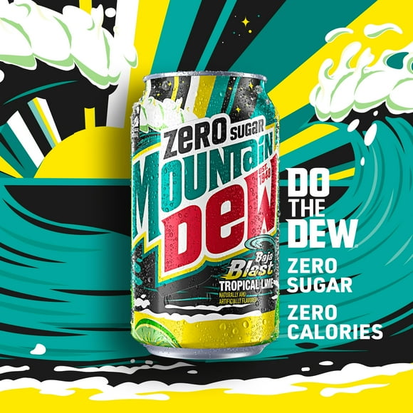 Mountain Dew Zero Sugar Baja Blast Tropical Lime Soda Pop, 12 fl oz, 12 Pack Cans 1 Count