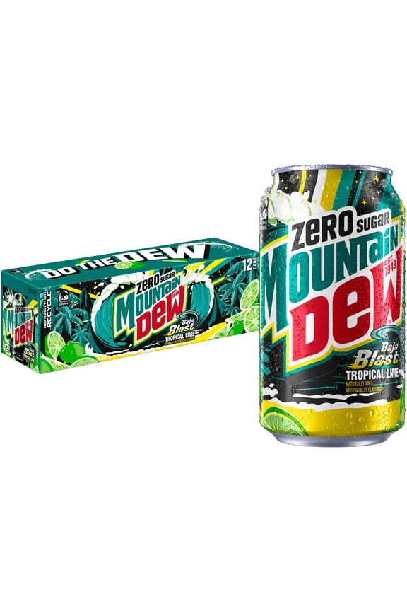 Zero Sugar Baja Blast Tropical Lime Soda Pop, 12 fl oz, 12 Pack Cans