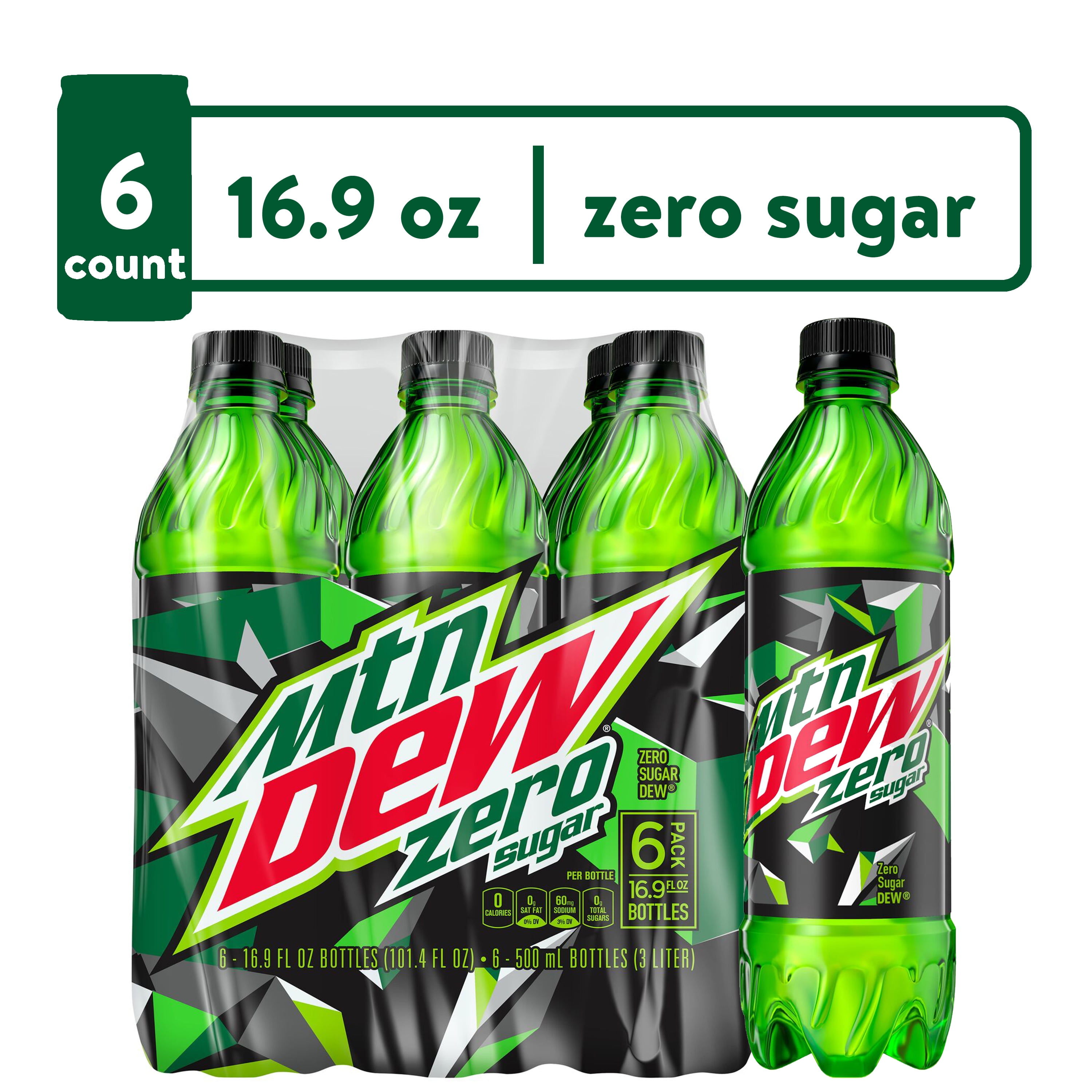 Mountain Dew Zero Sugar Citrus Soda Pop, 16.9 fl oz, 6 Pack Bottles