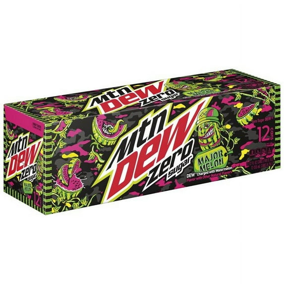 Mountain Dew Zero Sugar Major Melon Cans, 12 oz Cans, Quantity of 12