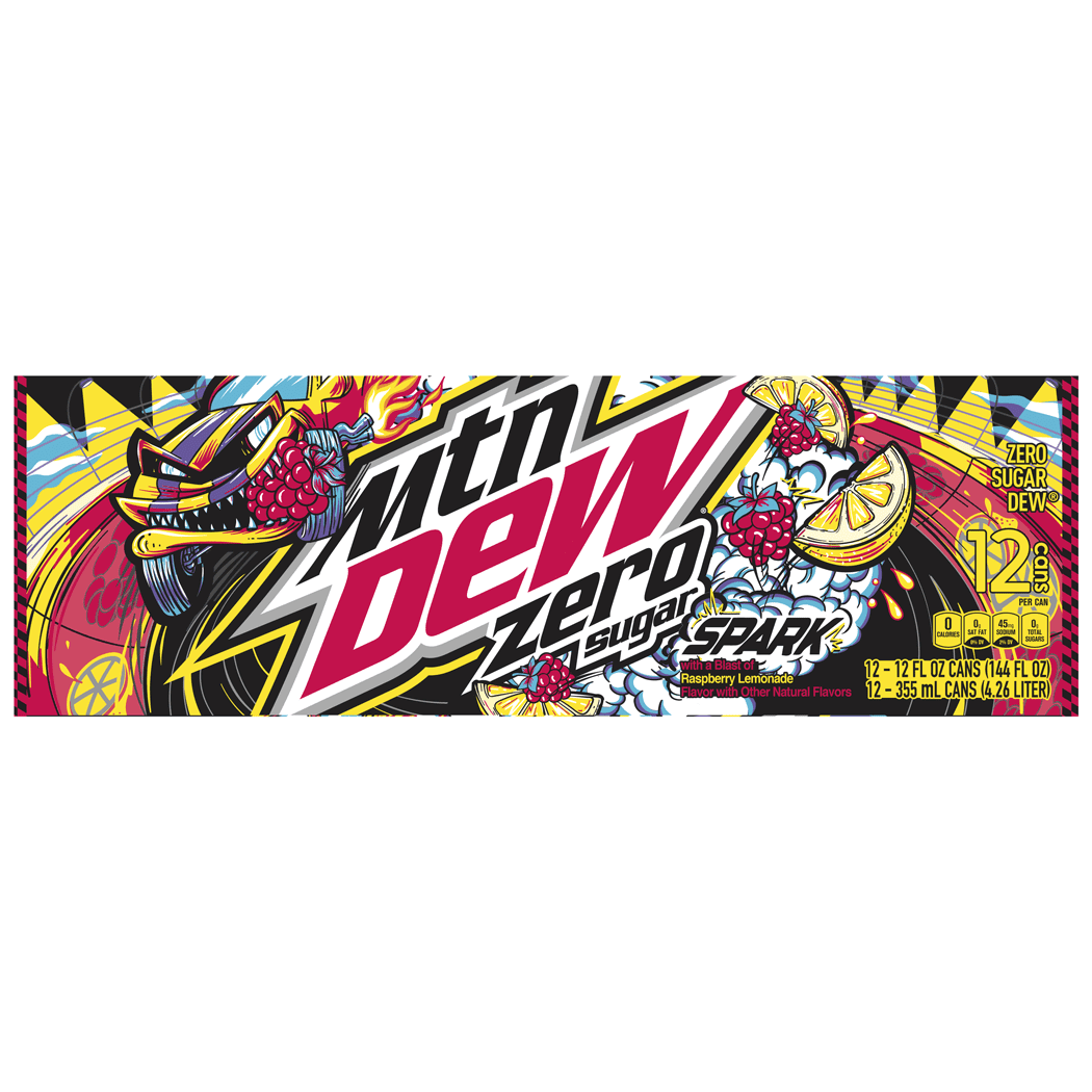 Mountain Dew Zero Sugar Spark Raspberry Lemonade Soda Pop, 12 fl oz, 12 Pack Cans
