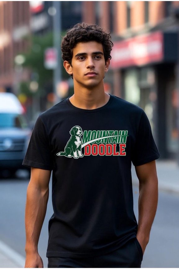 Mountain Doodle Dog Lovers Vintage Retro Outdoor Hiking T-Shirt, Goldendoodle Nature Graphic Tee, Bernedoodle Mom Shirt, Unisex Cotton T-Shirt, Size S–5XL