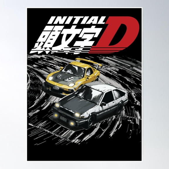 Mountain Downhill Night Drift Racing Initial D Tandems Ae86 Vs Fd Rx-7 Poster Wall Art, Modern Wall Decor, 12x18 UNFRAMED