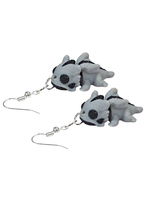 Mountain Dragon Dangle Earrings Gray and Black Fantasy Dragon Animal Jewelry