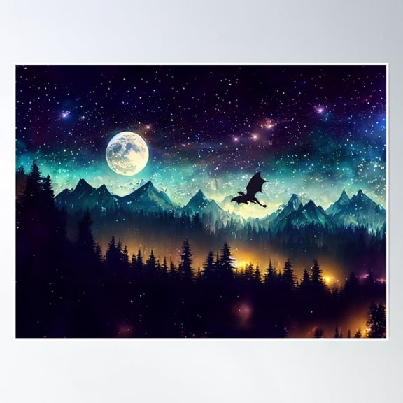 Mountain Dragon Fantasy Poster UNFRAMED PAPER POSTER, Home Decor, Vintage Gift, Living Room Dercor