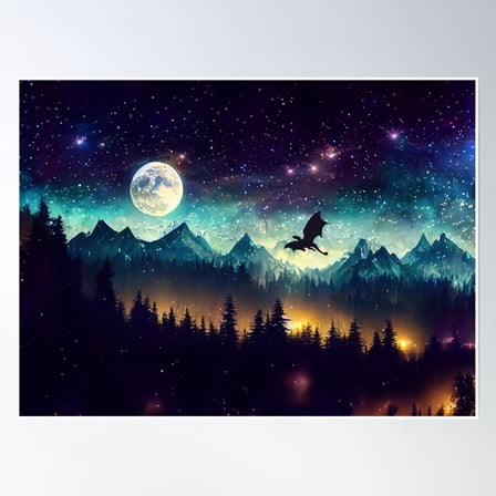 Mountain Dragon Fantasy Poster Wall Art, Modern Wall Decor, 8x12 UNFRAMED