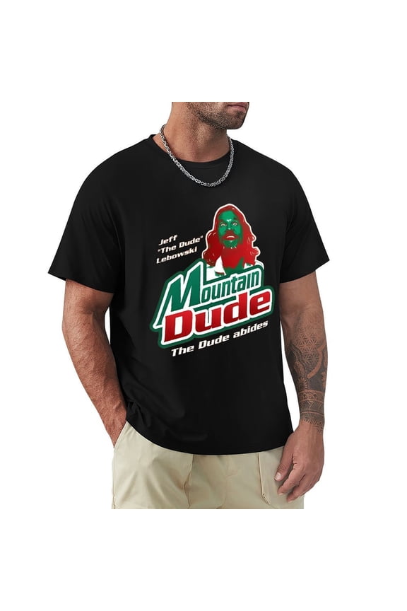 Mountain Dude Glam Men's Cotton Short Sleeve HD Print Tee for Casual T-Shirt Crew Neck Top Black M