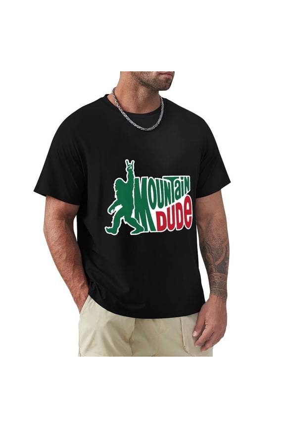 Mountain Dude Groovy Men's Cotton Short Sleeve HD Print Tee for Casual T-Shirt Crew Neck Top Black S