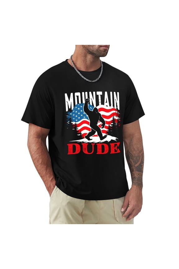 Mountain Dude Official Men's Cotton Short Sleeve HD Print Tee for Casual T-Shirt Crew Neck Top Black 2XL