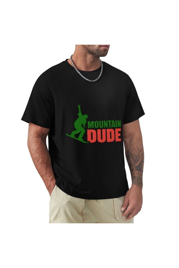 Mountain Dude Playful Men's Cotton Short Sleeve HD Print Tee for Casual T-Shirt Crew Neck Top Black XL