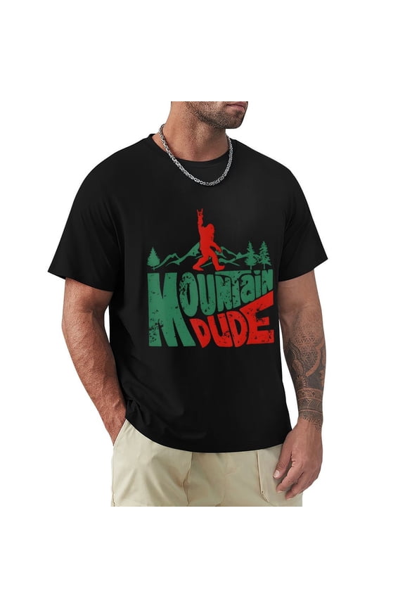 Mountain Dude Rad Men's Cotton Short Sleeve HD Print Tee for Casual T-Shirt Crew Neck Top Black XL
