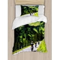thumbnail image 1 of Mountain Duvet Cover Set, Bikers Riding on Mountainous Highway in the Alpine Mountains Digital Art Print, Decorative 2 Piece Bedding Set with 1 Pillow Shams, Twin Size, Hunter Green, by Ambesonne, 1 of 3
