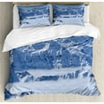 thumbnail image 1 of Mountain Duvet Cover Set, Fantasy Dream Land over the Austrian Alps Summit Climate Skiing Snowfall Fir Theme, Decorative 3 Piece Bedding Set with 2 Pillow Shams, King Size, White, by Ambesonne, 1 of 3
