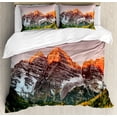 thumbnail image 1 of Mountain Duvet Cover Set King Size, Scenic Western American Mountains on Valley with Snowy Peaks at Sunset Landscape, Decorative 3 Piece Bedding Set with 2 Pillow Shams, Multicolor, by Ambesonne, 1 of 3